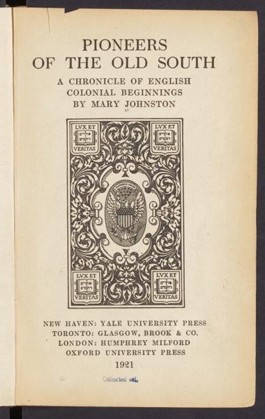 Pioneers of the old South; a chronicle of English colonial beginnings — No identificado