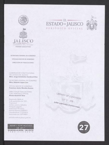 Official Newspaper of the State of Jalisco; Tomo 389, Número — No identificado