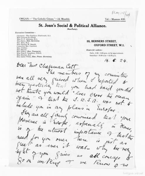 National American Woman Suffrage Association Records: General Correspondence, 1839-1961; International Woman Suffrage Alliance; 1924