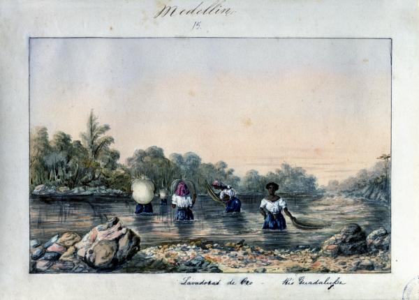 Gold Washing in the Río Guadalupe, Province of Medellín — No identificado