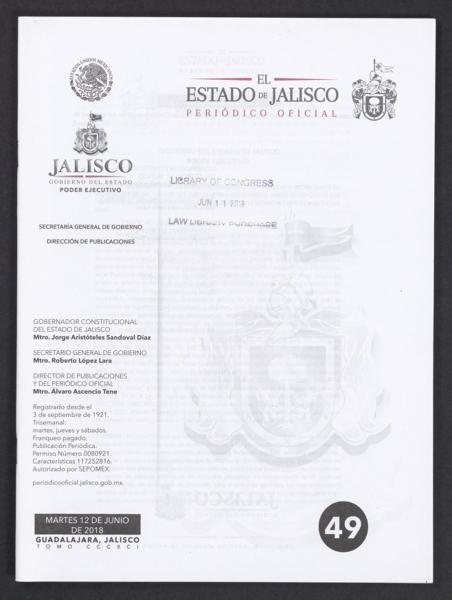 Official Newspaper of the State of Jalisco; Tomo 391, Número — No identificado