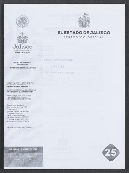 Official Newspaper of the State of Jalisco; Tomo 394, Número — No identificado