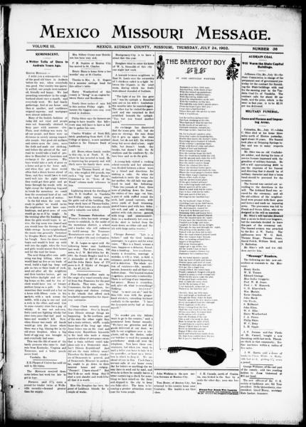 Mexico Missouri message (Mexico, Audrain County, Mo.), July 24 — No identificado