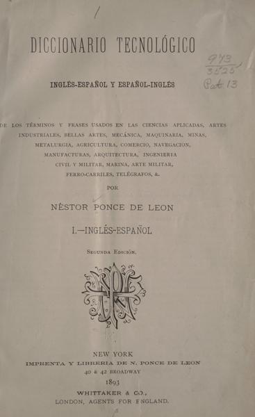 Diccionario tecnológico inglés-español y español-inglés de los términos y frases usados en las ciencias aplicadas — No identificado