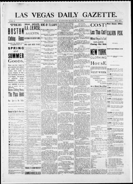 Las Vegas daily gazette ([Las Vegas, N.M.]), March 29 — No identificado