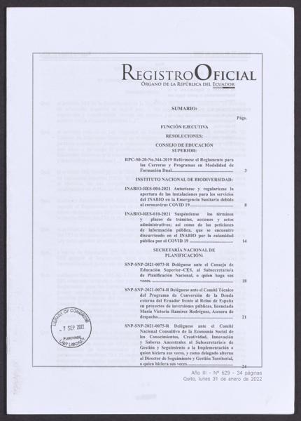 Official Register of Ecuador; Año 3, no. Con Suplementos 1-5 — No identificado