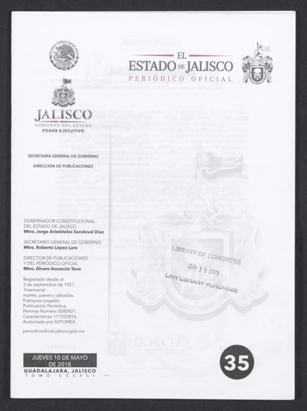Official Newspaper of the State of Jalisco; Tomo 391, Número — No identificado