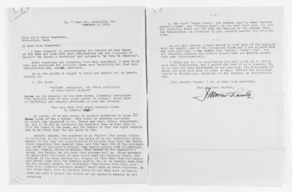 Blackwell Family Papers: Alice Stone Blackwell Papers, 1848-1957; General Correspondence, 1871-1950; Moreno-Lacalle, J — No identificado