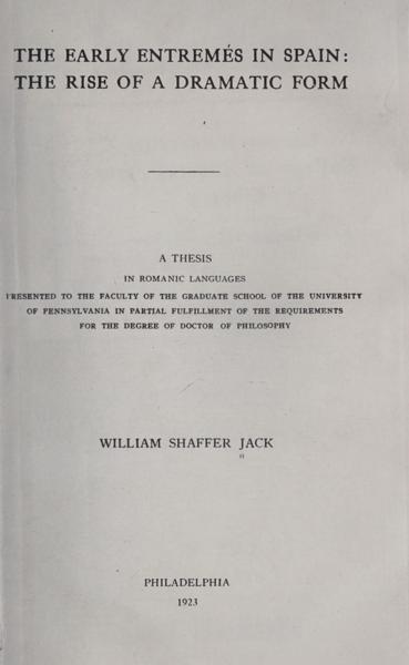 The early entremés in Spain: the rise of a dramatic form — No identificado