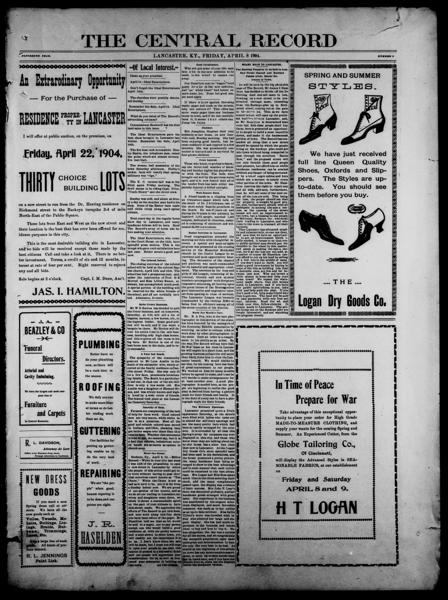 The central record (Lancaster, Ky.), April 8 — No identificado