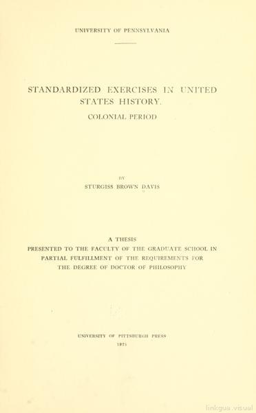 Standardized exercises in United States history, Colonial period,