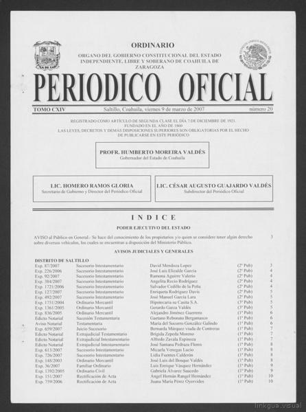 Periódico Oficial del Estado de Coahuila de Zaragoza