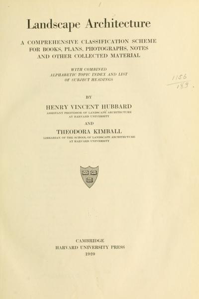 Landscape architecture; a comprehensive classification scheme for books, plans, photographs — No identificado