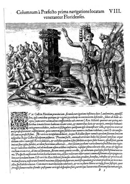 Narrative of le Moyne, an Artist who Accompanied the French Expedition to Florida Under Laudonnière, 1564 — Tlacuilo anónimo, tradición mixteca-puebla (Códice Laud)