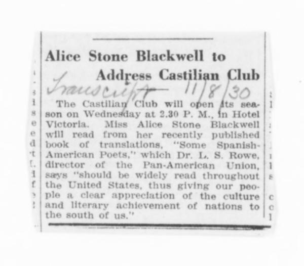 Blackwell Family Papers: Alice Stone Blackwell Papers, 1848-1957; Subject File, 1870-1957; Spanish-American poetry; Miscellany; of — No identificado