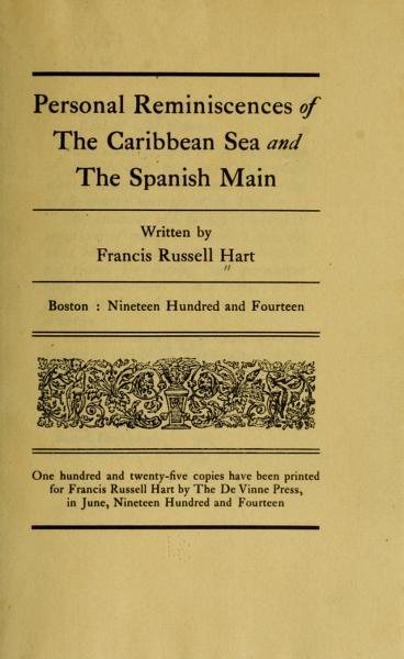 Personal reminiscences of the Caribbean sea and the Spanish main, written by Francis Russell Hart — No identificado