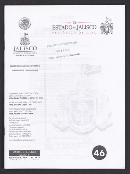 Official Newspaper of the State of Jalisco; Tomo 391, Número — No identificado