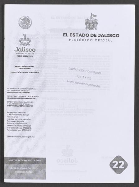 Official Newspaper of the State of Jalisco; Tomo 394, Número — No identificado