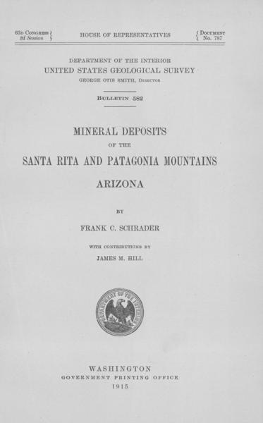 Mineral deposits of the Santa Rita and Patagonia mountains, Arizona. By Frank C. Schrader, with contributions by James M. Hill. [U.S. Geological Survey Bulletin 582.] — No identificado