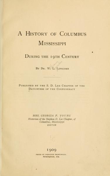 A history of Columbus, Mississippi, during the 19th century — No identificado