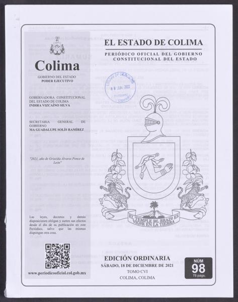 Official Newspaper of the State of Colima; Tomo 106, Número — No identificado
