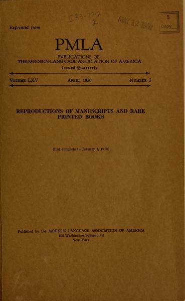 Reproductions of manuscripts and rare printed books. (List complete to January 1, 1950) — No identificado