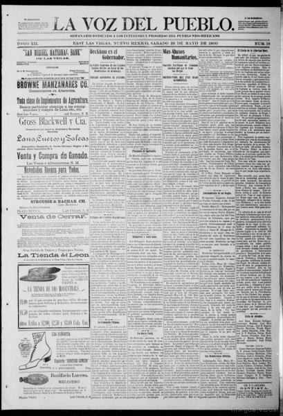 La voz del pueblo (Santa Fe, Nuevo México;Las Vegas, N.M.), May 26, 1900