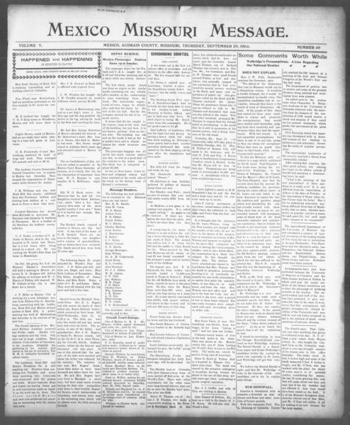 Mexico Missouri message (Mexico, Audrain County, Mo.), September 29 — No identificado