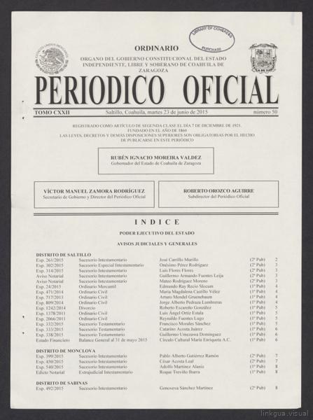 Periódico Oficial del Estado de Coahuila de Zaragoza