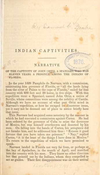Narrative of the captivity of John Ortiz, a Spaniard — No identificado