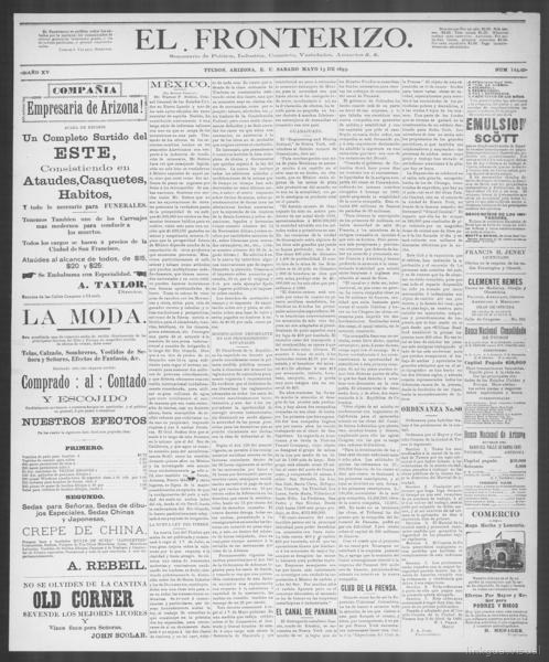 El fronterizo (Tucson, Ariz.), May 13, 1893