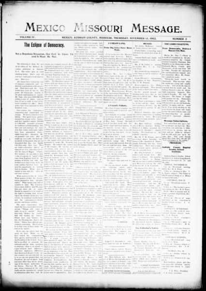 Mexico Missouri message (Mexico, Audrain County, Mo.), November 13 — No identificado