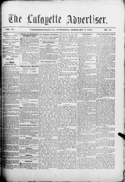The Lafayette advertiser (Vermilionville [i.e. Lafayette], la.), February 9 — No identificado