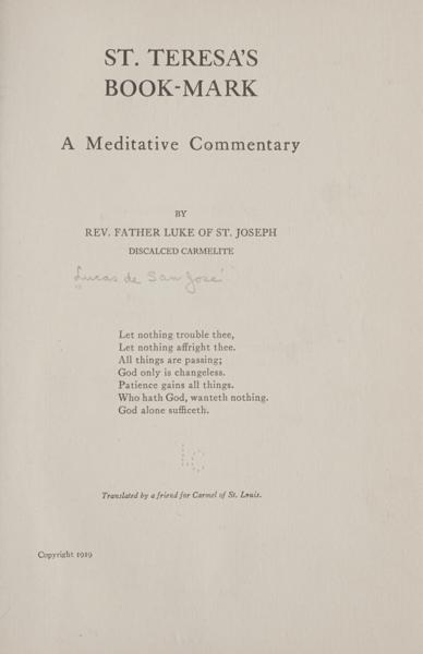 St. Teresa's book-mark; a meditative commentary — No identificado