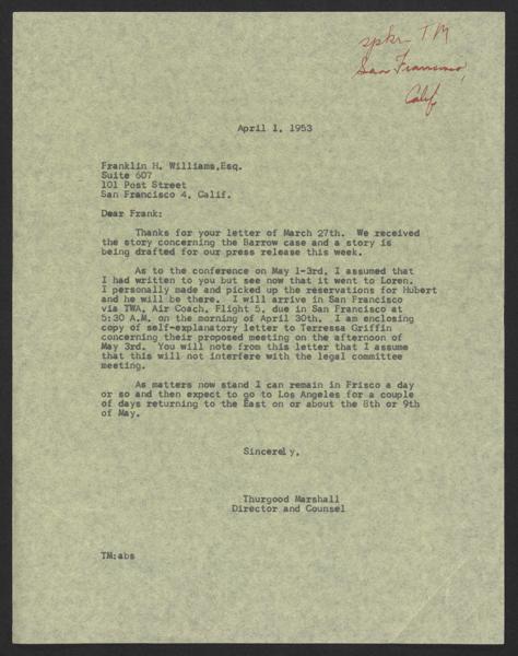 NAACP Legal Defense and Educational Fund Records: Office File, 1939-1968; Marshall, Thurgood; Speaking engagements; Requests; Miscellaneous; 1953, Apr — No identificado