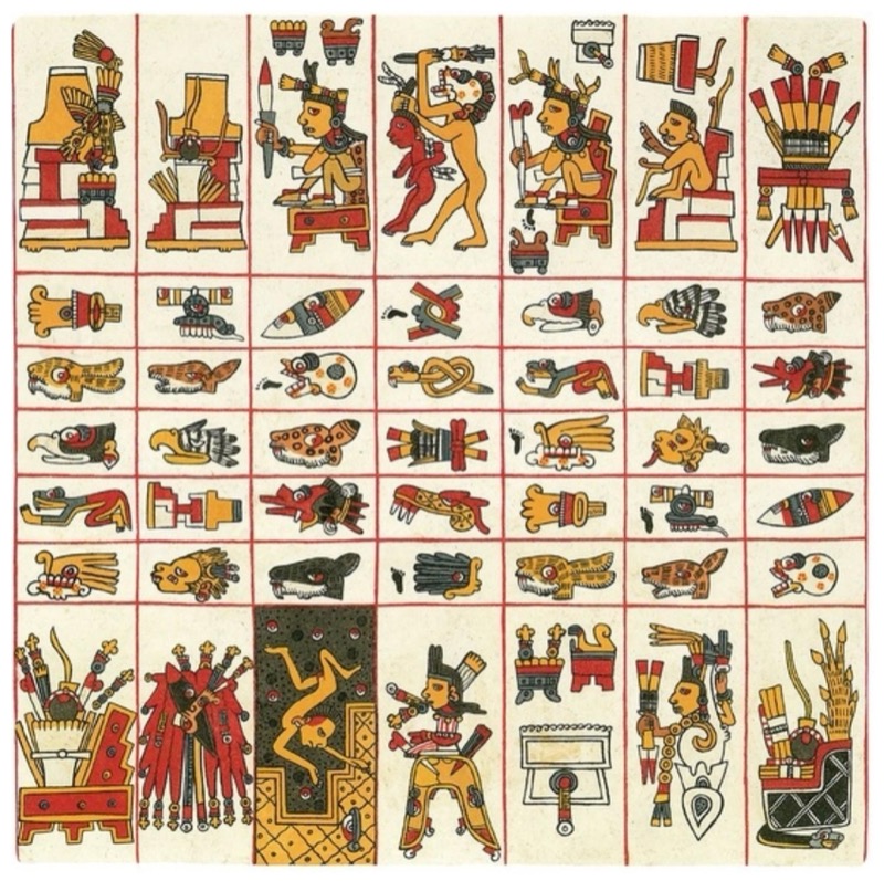 Fragmentos de códices prehispánicos: calendario y figuras