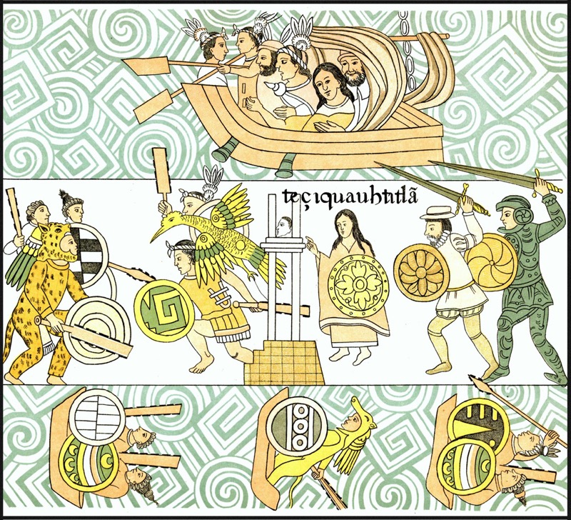Escenas de conquista y vida prehispánica