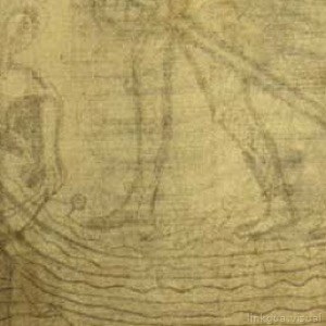 Boceto antiguo de figuras humanas y agua
