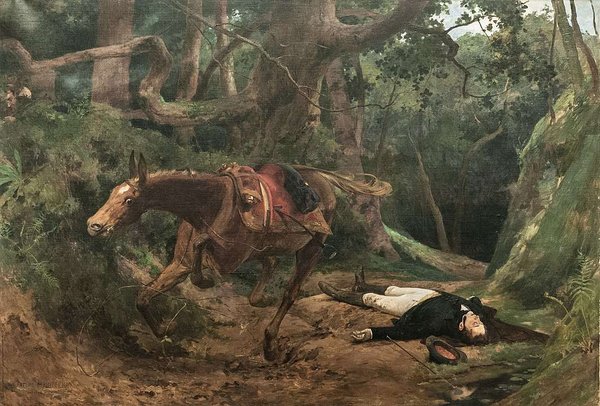 Caballo y jinete caídos en el bosque — Arturo Michelena