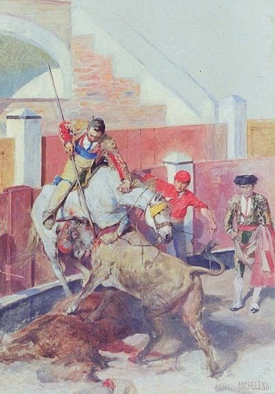 Picador con toro y Monosabio