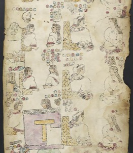 Códice de origen mesoamericano con figuras y glifos — Anónimo mixteco
