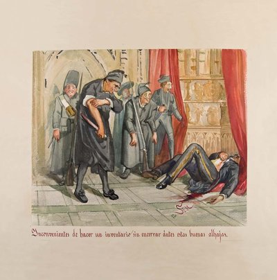 Escena interior con hombre caído — Valeriano y Gustavo Adolfo Bécquer