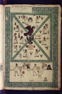 Página de códice con águila y figuras antropomorfas — Anónimo mixteco