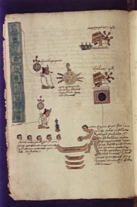 Página de códice prehispánico con escenas rituales y calendáricas — Anónimo mixteco