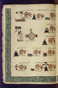 Página de Códice con jeroglíficos y figuras — Anónimo mixteco