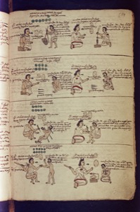 Códice con escenas de la vida prehispánica y actividades diarias — Anónimo mixteco