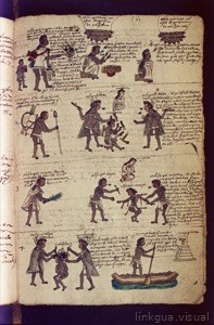 Ilustraciones de códice prehispánico: Scenes de la vida y rituales