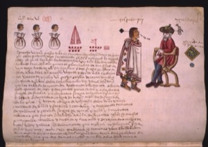 Páginas del Códice Florentino, mostrando personajes y glifos — Bernardino de Sahagún (coord.)