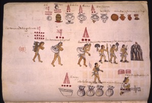 Códice Colonial — Mesoamericano con escenas de tributo y actividad — Anónimo novohispano (Códice Kingsborough)