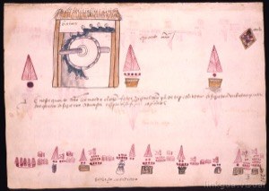 Ilustración de un ingenio de azúcar y poblados — Anónimo novohispano (Códice Kingsborough)
